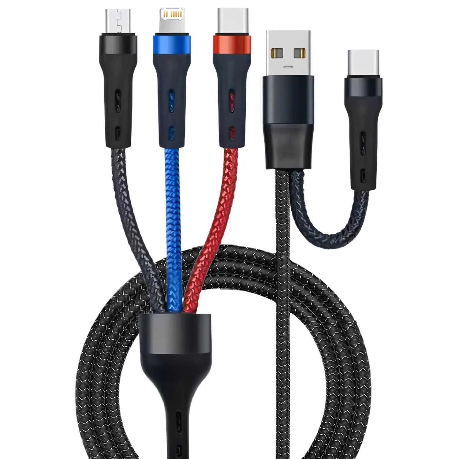 Multi-Functional Phone Charging Cable, 5-In-1 Braided USB PD to Type-C, Micro, Lightning, Universal Data Cable, Durable & Versatile