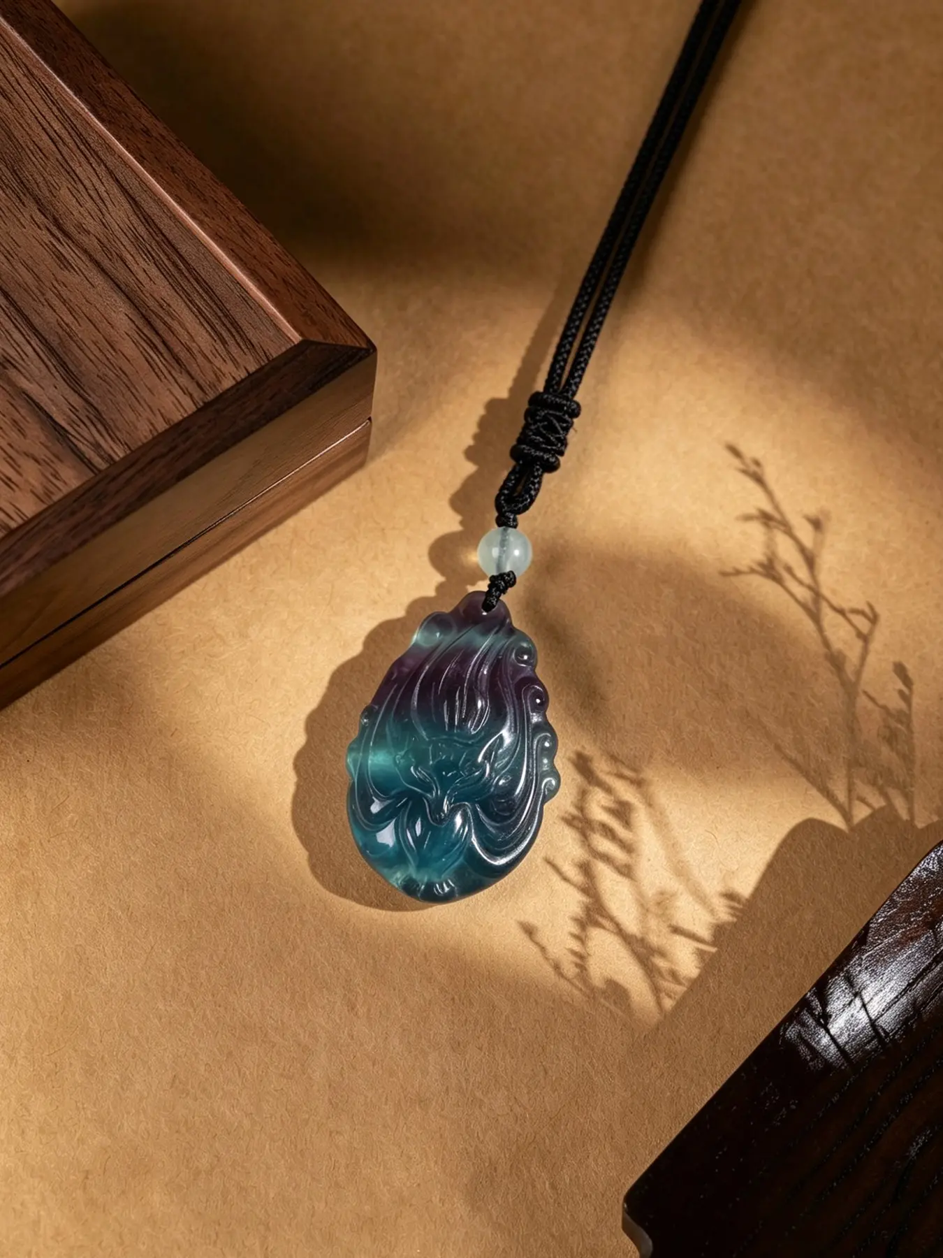 Natural Fluorite Animal Carving Pendant Necklace, Fox/butterfly Shape Healing Stone Jewelry for Women, Adjustable Rope Chain, Daily Wear, Crystal Jewelry
