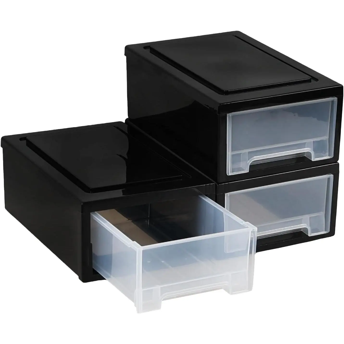 3 Packs 6 Quart Stackable Plastic Storage Drawers, Small Stacking Drawer Storage, Black