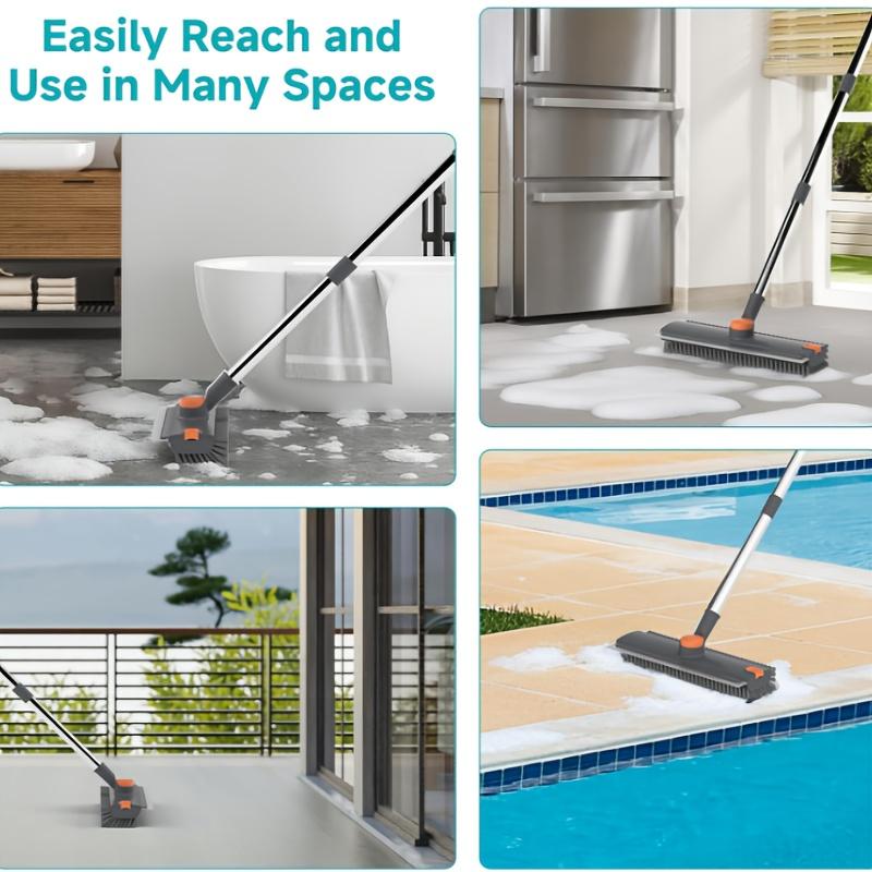 3in1 Long Handle Floor Scrub Brush Heavy Duty Stiff Bristle with Squeegee Tweezer for Tile Wall Deck Bathroom Patio Garage Kitchen Cleaning Adjustable Extendable Pink Broom and Dustpan Set pipe cleaners cleaning Hands-Free Flat Mop Bucket System air broom