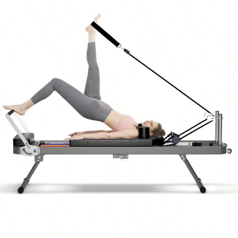 Pilates Reformer Machine, Indoor Pilates Reformer With High Strength Alloy Springs, Foldable Pilates Reformer For Home Gym