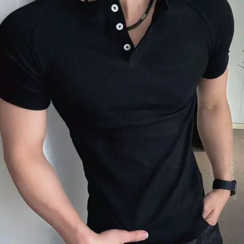 Men's Ribbed Henley T-Shirt, Slim Fit Short Sleeve Button Neck Muscle Tee, Casual Daily Wear, Streetwear, Menswear, Outdoor Sports, Fitness and Travel Vacation, Basic Tees, Apparel T Shirt, Tops