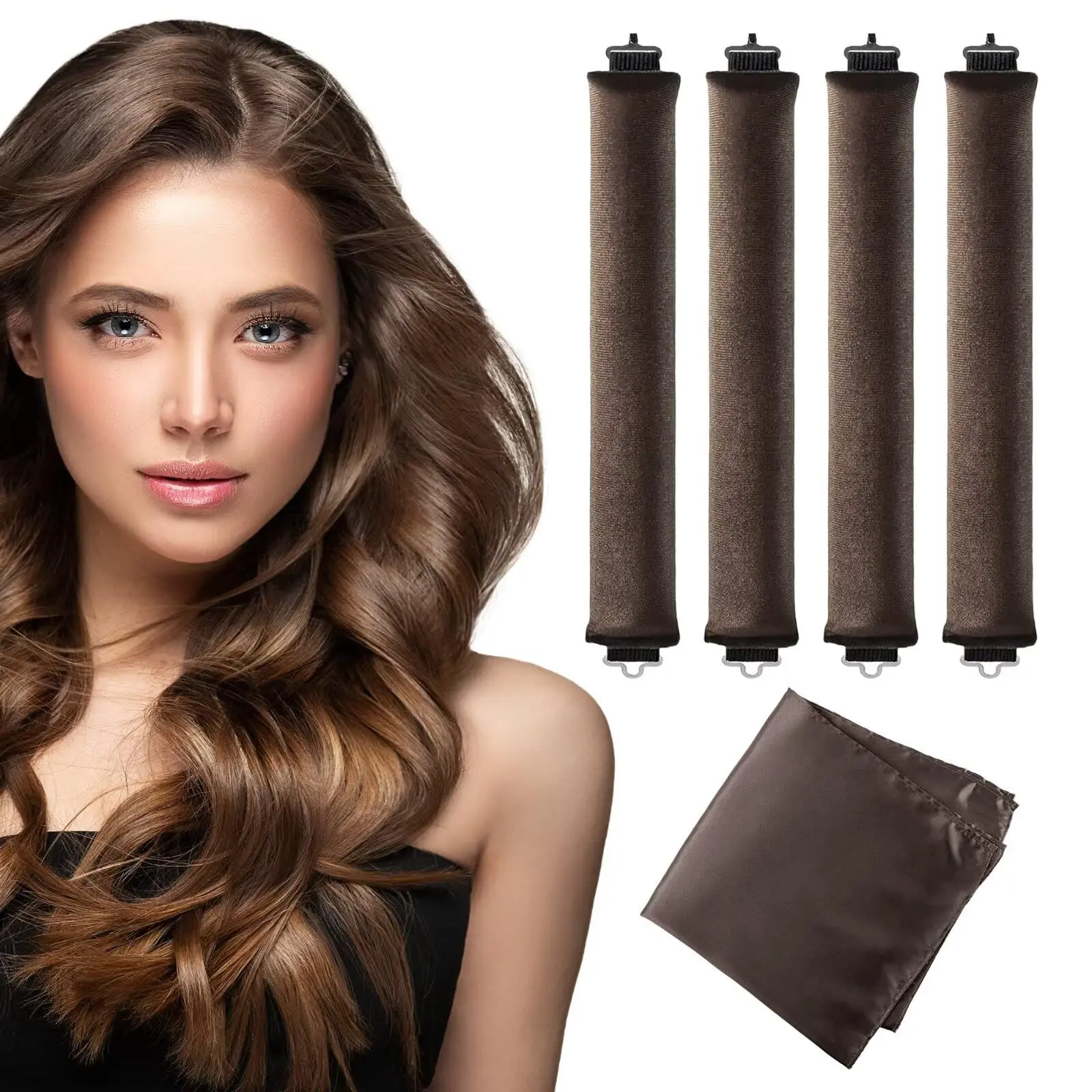 3/5/10 Piece Heat-Free Overnight Curl Set, Silk Scarf Included, Velvet Hair Rollers for Voluminous Look, Soft Sleep Elastic Curlers for Long Thick Hair