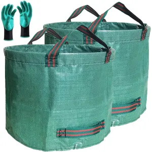 Professional 2-Pack 137 Gallon Lawn Garden Bags Large (Diameter 34inch , Height 34inch ) Yard Waste Bags with Gardening Gloves, Large Leaf Bags, Yard Debris, Waste Containers, Lawn Waste Bins, Grass Clippings, Weed Bags with 4 Handles