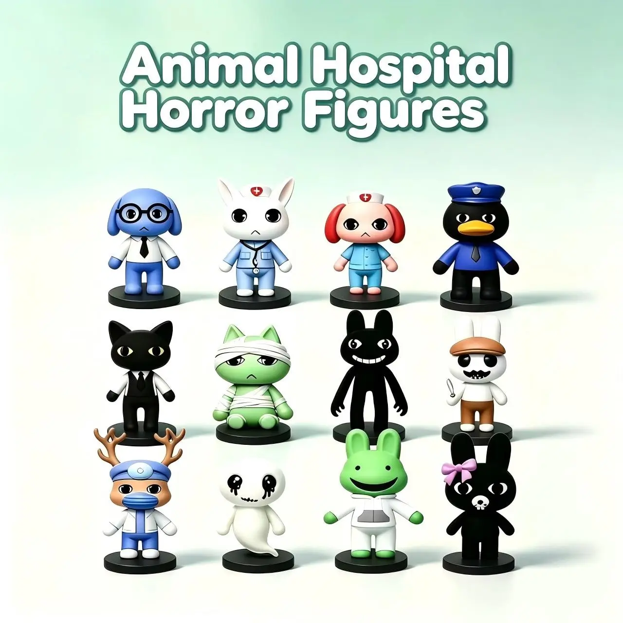 12-Piece/18-Piece Horror Animal Hospital Game Collection Figures, Cartoon Thriller Character Models, Fan Desk Decor Gifts