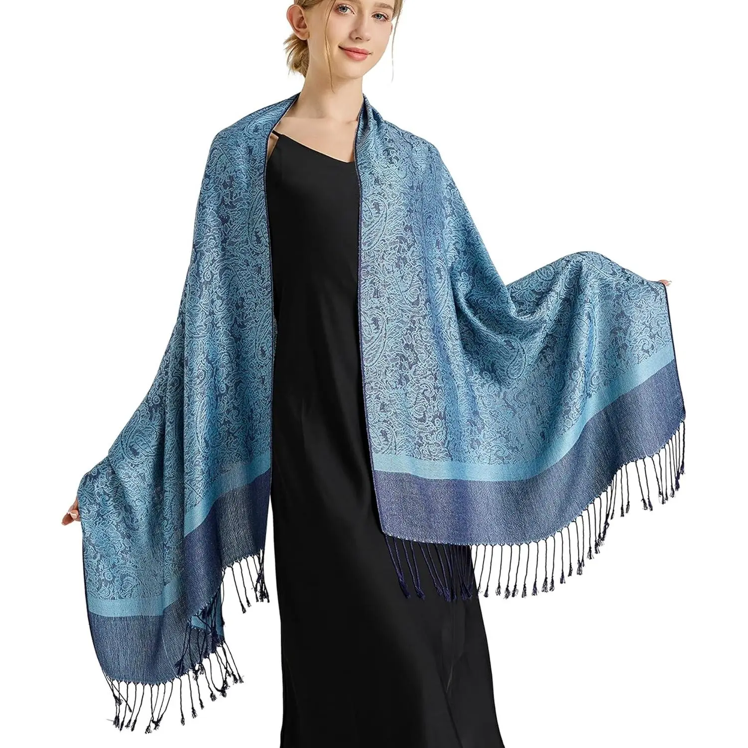 Silky Paisley Pashmina Shawl Scarf-Women's Soft Double-side Jacquard Pashminas Wrap for Evening Dress Travel Shawl