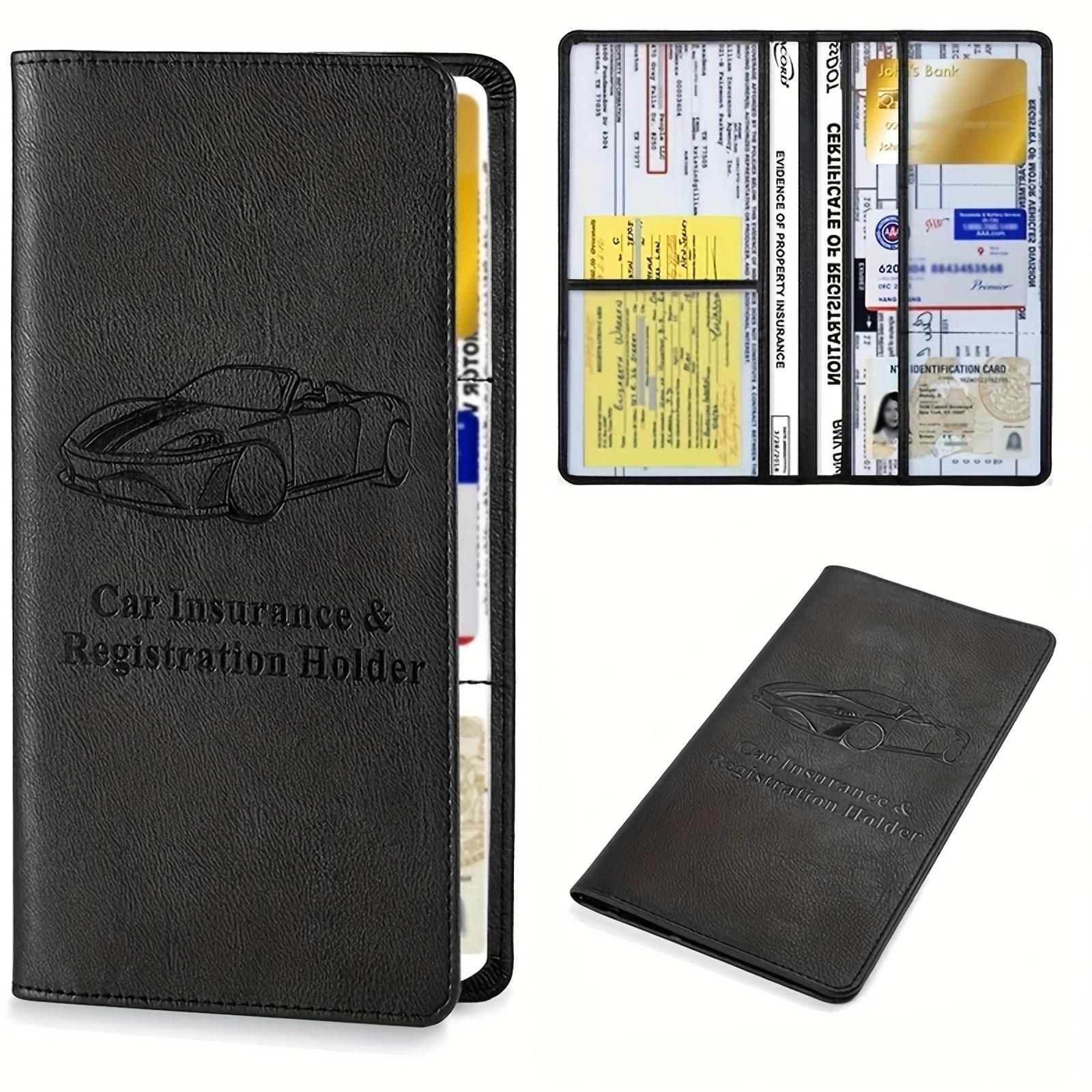 PU Leather Vehicle Document Organizer Pouch - Multi-Slot Document Holder with Snap Closure for Car Registration Papers, Insurance Cards, Vehicle Owner ID Cards