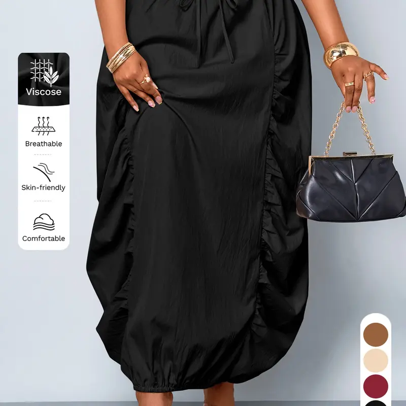 Plus Size Women Solid Color Maxi Skirt Elastic Waist Adjustable, Casual Elegant for Work and Daily Wear for All Season Wear