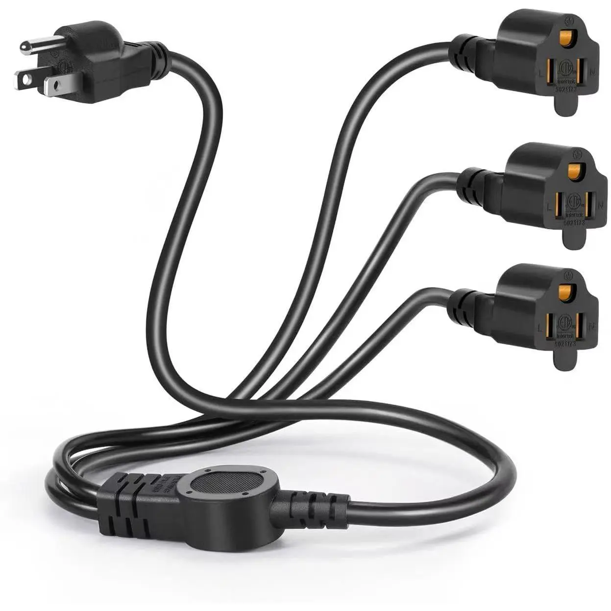 3.3FT 3 Prong 1 to 3 Extension Cord Splitter, Indoor Outdoor Power  3-Outlet Power Cord Splitter Cords, SJT 16AWG 10A/1250W for Halloween Lights, Christmas Decorations, , Scanner (Black)