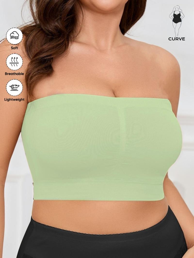 【Plus Size】solid Color Bandeau Bra, Casual Comfortable Breathable Bra for Daily Wear, Women's Plus Size Lingerie for All Seasons, Straplessbra