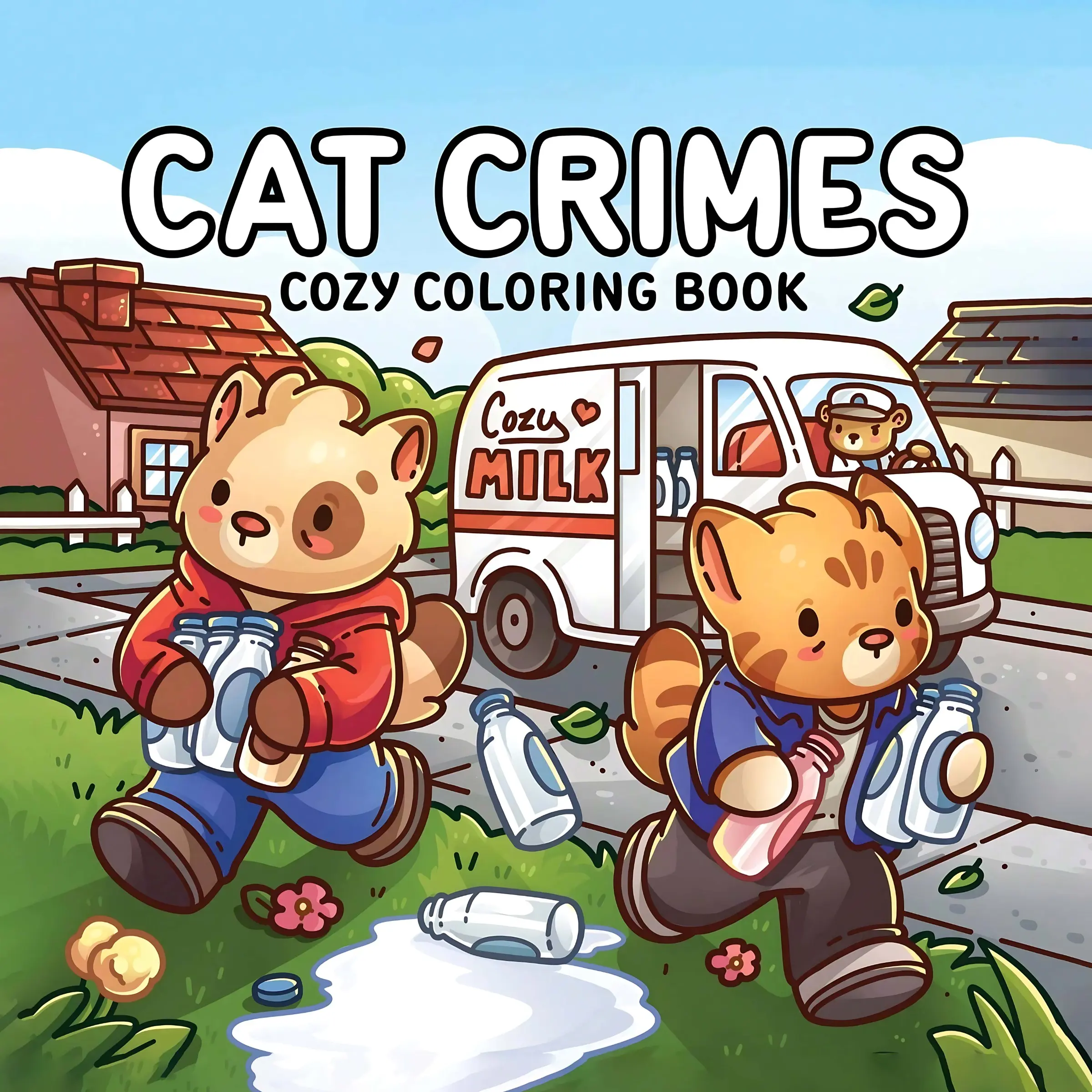 24-Page Cat Crime Coloring Book, Bold Minimalist Design, Perfect for Relaxation, Ideal Gift for Holidays, School Supplies