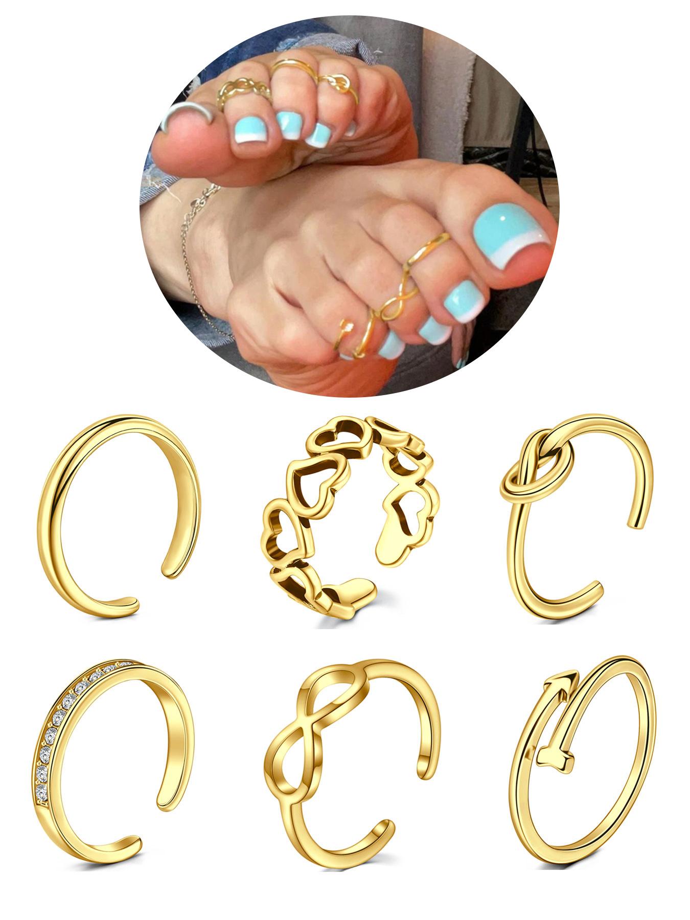 Women's Rhinestone Decorated Toe Rings (6pcs), Adjustable Open Toe Rings for Women & Girls, for Party, Daily Clothing Decor, Birthday Gift