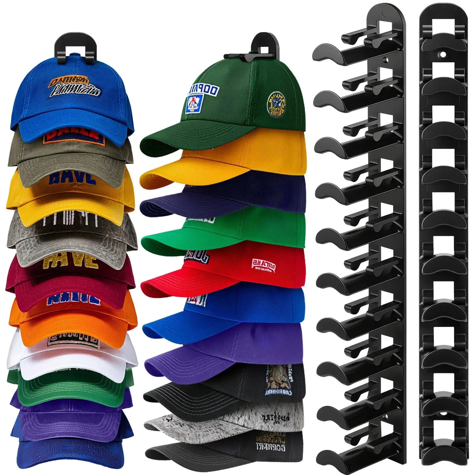 1count Wall-Mounted Hat Organizer Cap Holder, Strong Adhesive + Screw Installation, Holds Up to 10 Baseball Caps, Closet Door Bedroom Shelf, Hooks for Wall Key Hook, Wall Mount Design