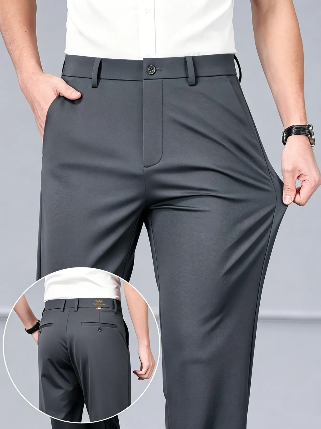 1 piece men's Business Casual Pants, Wrinkle-Resistant Comfortable Breathable Fabric, Slimming Design, Ideal for Office & Light Business Settings, Classic, Pocket, Business Trousers