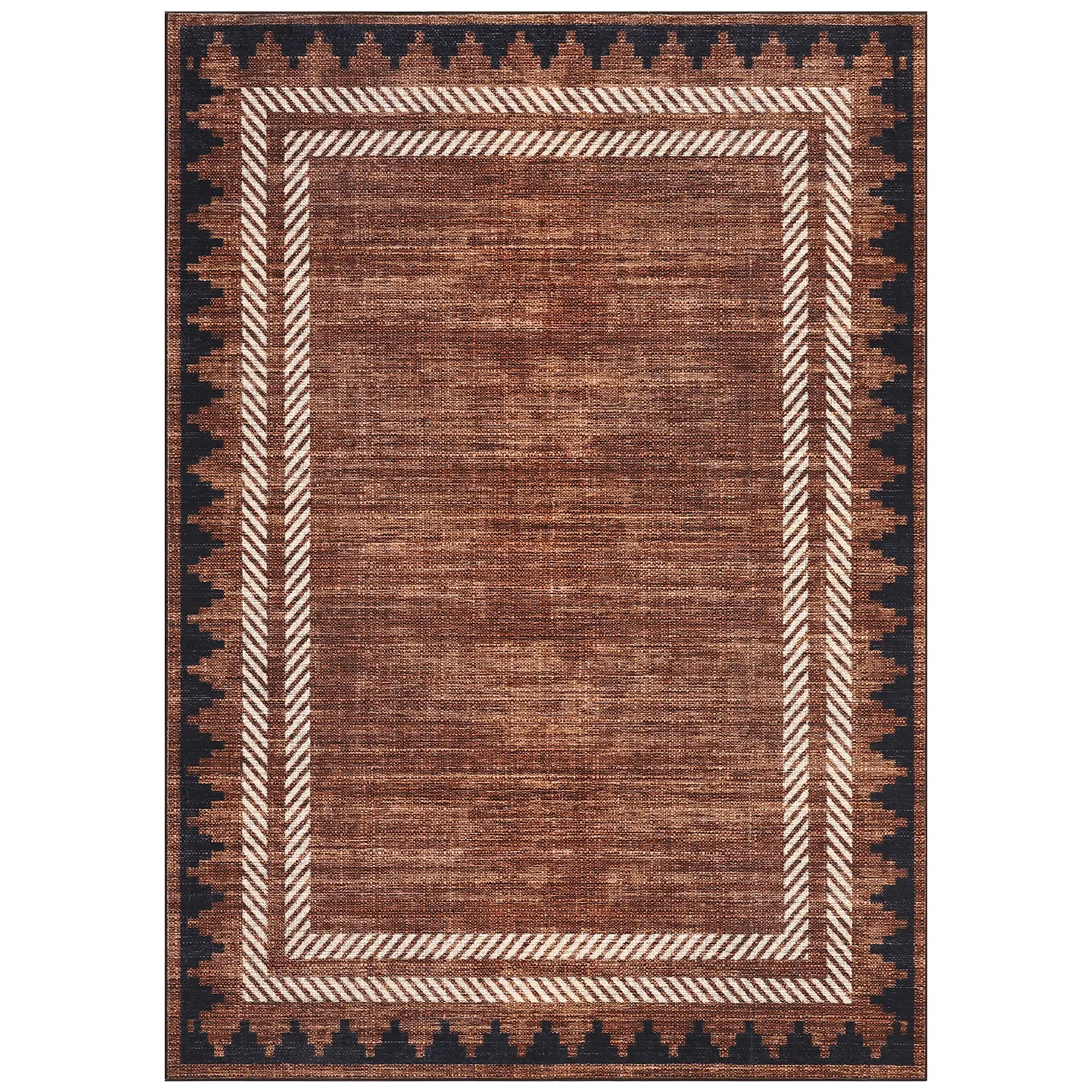 9x12 Washable Area Rug, Minimal Pattern Faux Wool Carpet, Foldable Soft Rug for Living Room Dining Room Bedroom, Brick Red