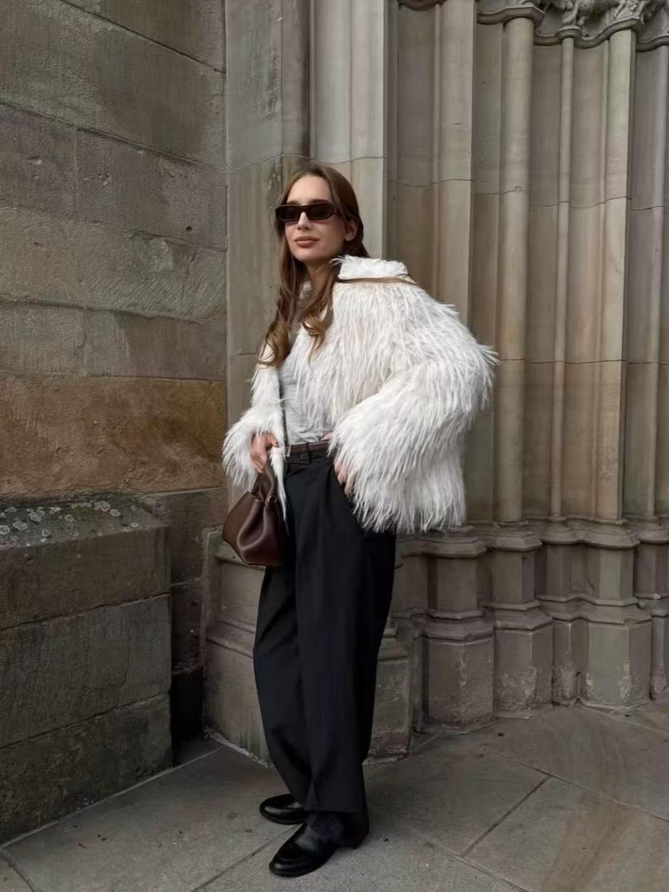 Elegant Faux Fur Coat for Women, High-End Loose Fit Woven Outerwear, Autumn Winter Fashion Jacket, Eco-Friendly Material, Stylish Look