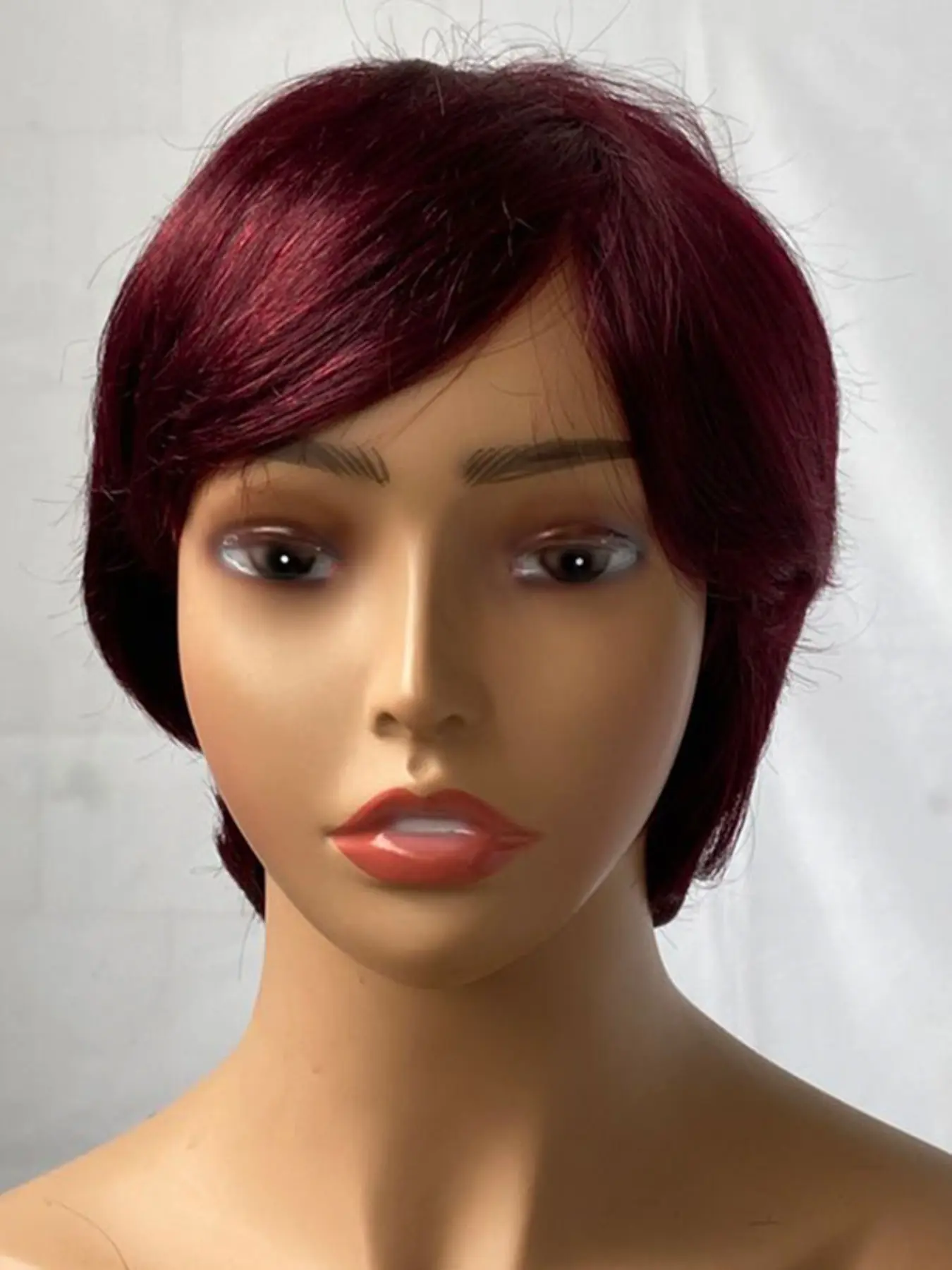 99j Bugundgy Short Human Hair Wig, Pixie Cut, 150% Density, 4 Inch Brazilian Real Hair, Fully Machine-Woven, Natural Looking Wigs for Everyday Wear