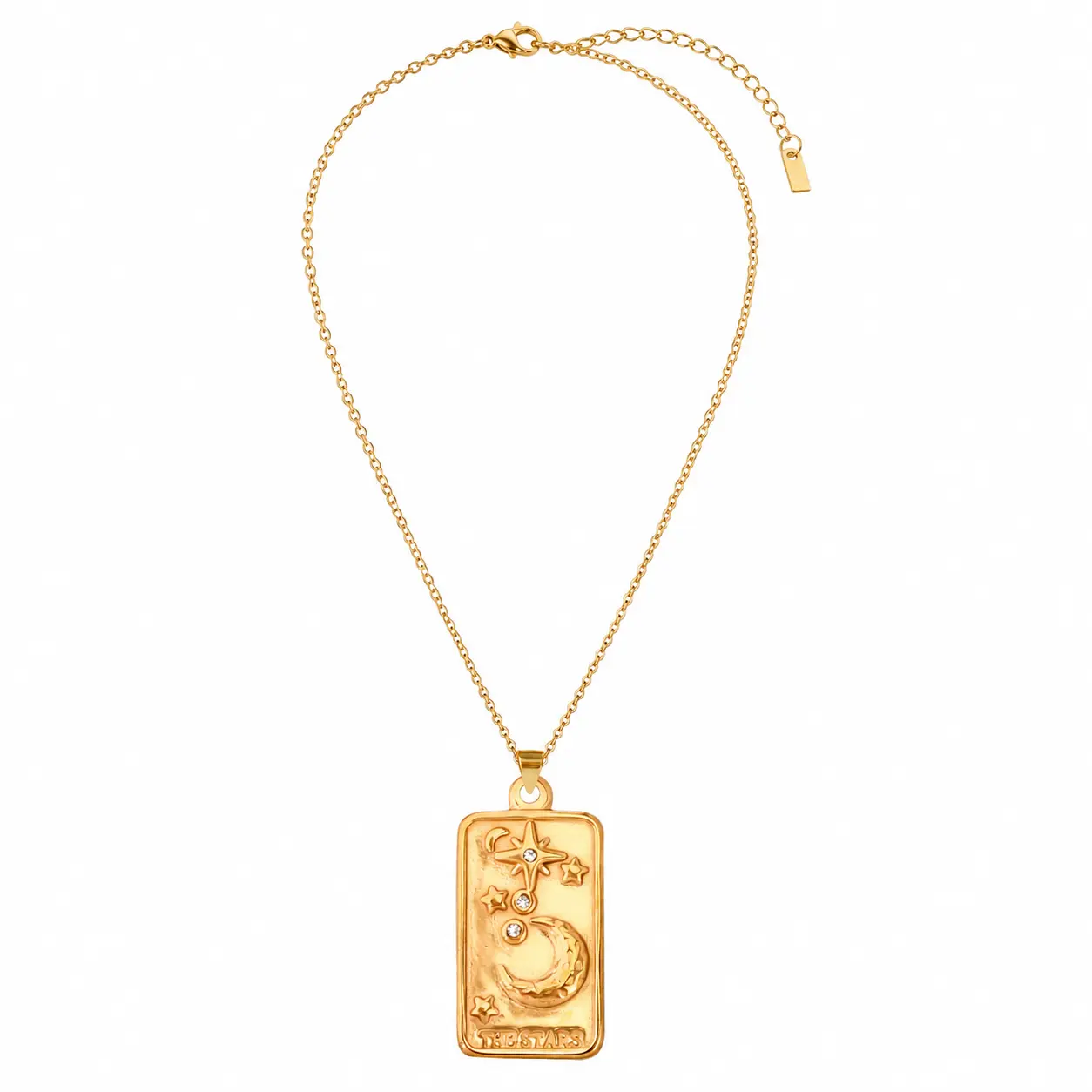 Vintage Moon and Star Tarot Pendant Necklace for Women, Waterproof Stainless Steel Gold Necklace