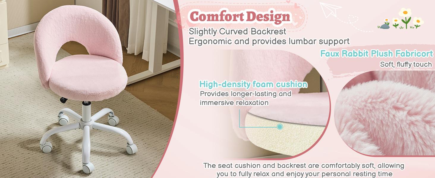 VINGLI Small Vanity Chair with Faux Fur Wheels for Girls,Cute Adjustable Height Armless Office Desk Chair,360°Swivel Comfy Rolling for Study,Make up Room,Small Space VINGLI Small Vanity Chair with Faux Fur Wheels for Girls,Cute Adjustable Height Armless Office Desk Chair,360°Swivel Comfy Rolling for Study,Make up Room,Small Space