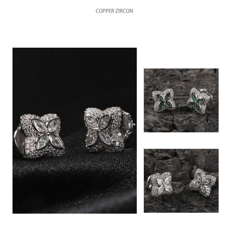 [ICE HUE]18K Gold Vacuum Plated Copper with 5A+ Sri Lanka Colorful Zircon Dopamine Clover leaf Earrings Miami Italy Mexico & Micro Inspired for Women & Men Luxury Jewelry,Daily Wear,Casual Fashion,Gift Idea,Chicano,Classic,Hip Hop,Simple,Sporty Style