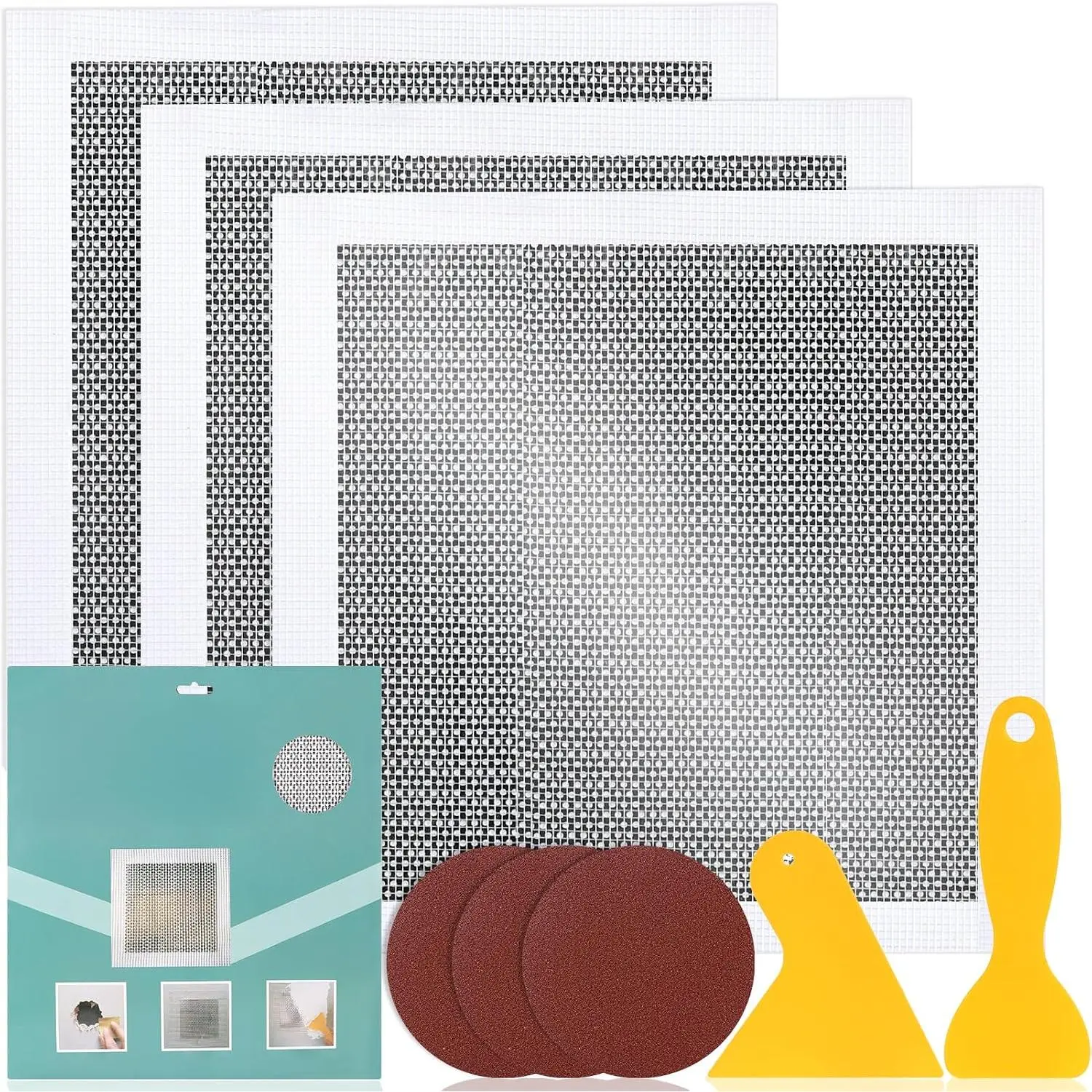 12x12 In Self-Adhesive Drywall Repair Patch Set (3-Count) for DIY Users - Includes Sandpapers, Scrapers for Walls, Ceiling Hole Repair
