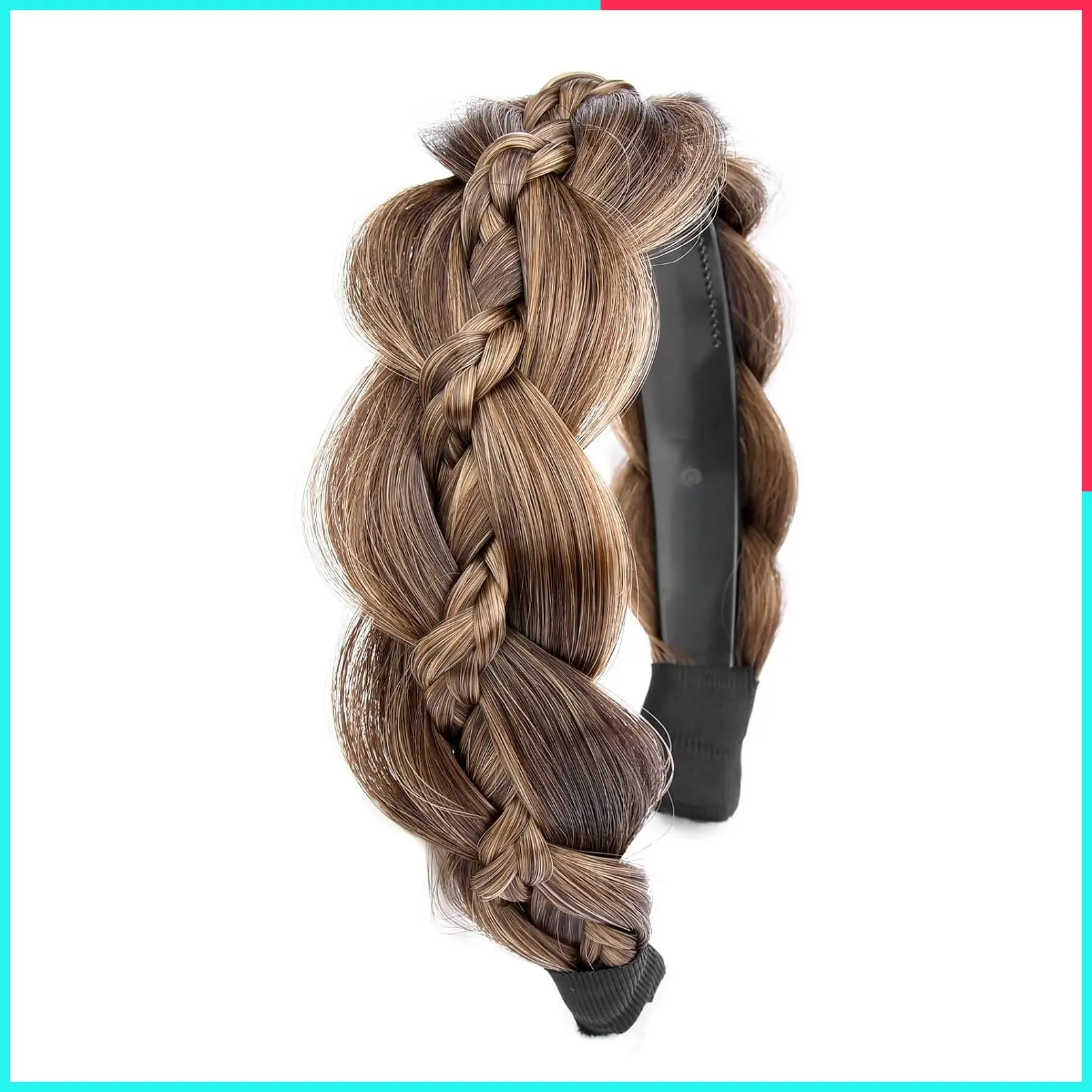 Wide Braided Headband with Teeth Synthetic Hair Plaited Fishtail Hairband for Girls Women (Claybank)