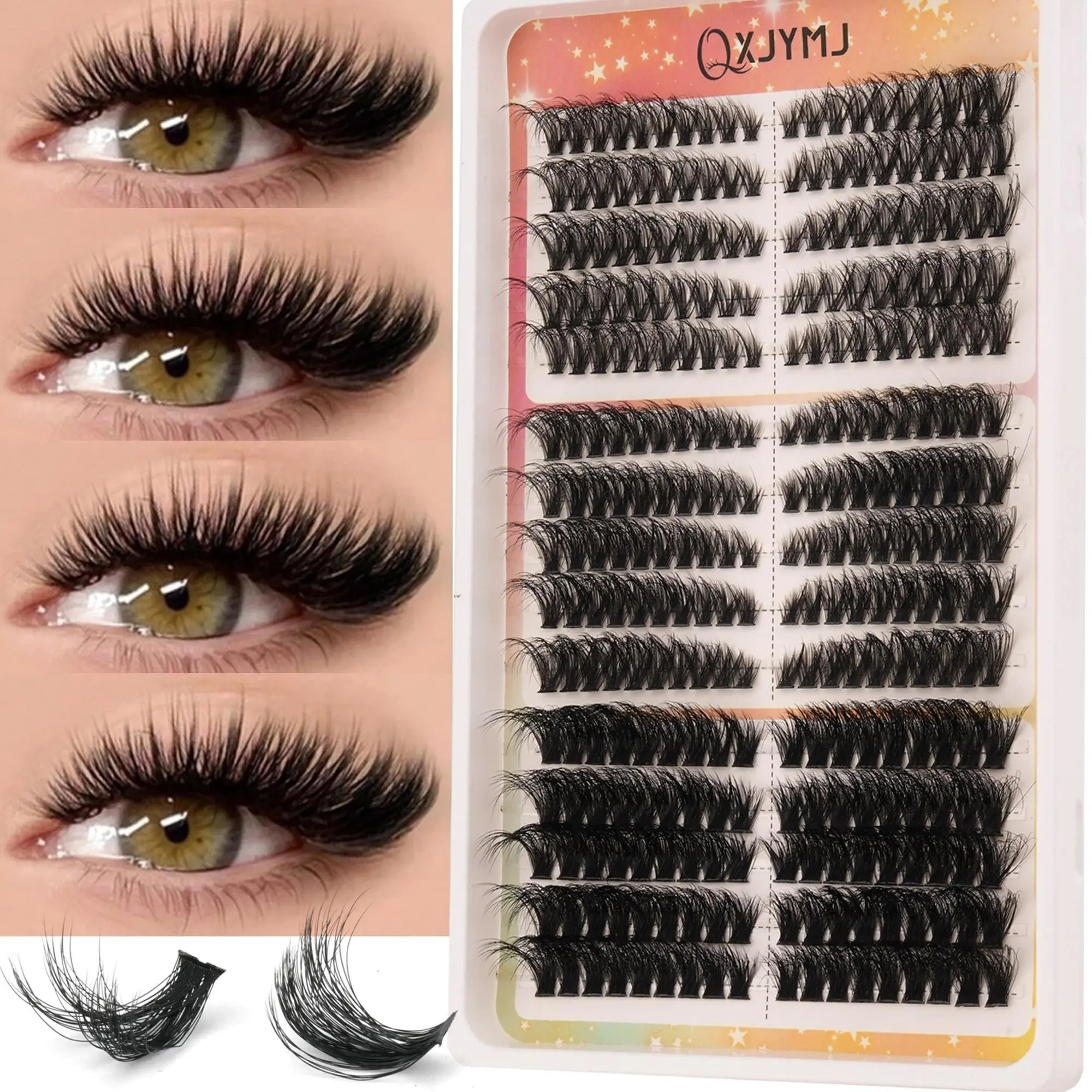 15 Rows 300pcs Curled False Eyelashes, Mixed Thickness 40D+60D+80D, Natural Fluffy Segmented Lashes, DIY Makeup, Beginner Friendly, Versatile Use, Longer Looking Eyelashes