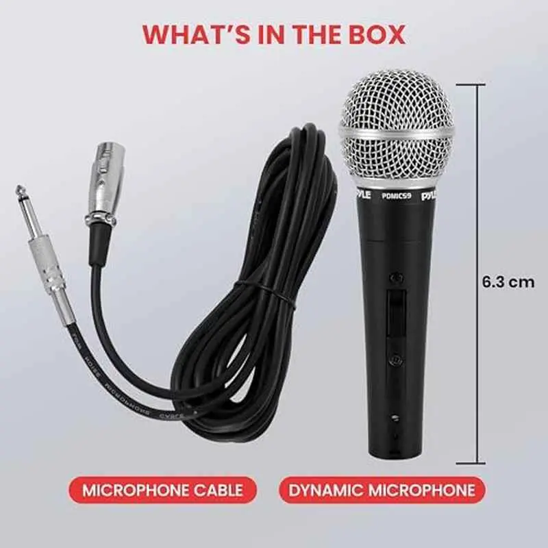 Pyle PDMIC59 Professional Dynamic Vocal Microphone, Moving Coil Cardioid Unidirectional Handheld Mic with ON/OFF Switch, Windscreen, Anti-Dent Ring, Durable All-Metal Design, Extensive Frequency Range, 15 ft XLR to 1/4 Audio Cable, Bedroom, High Gain Befo