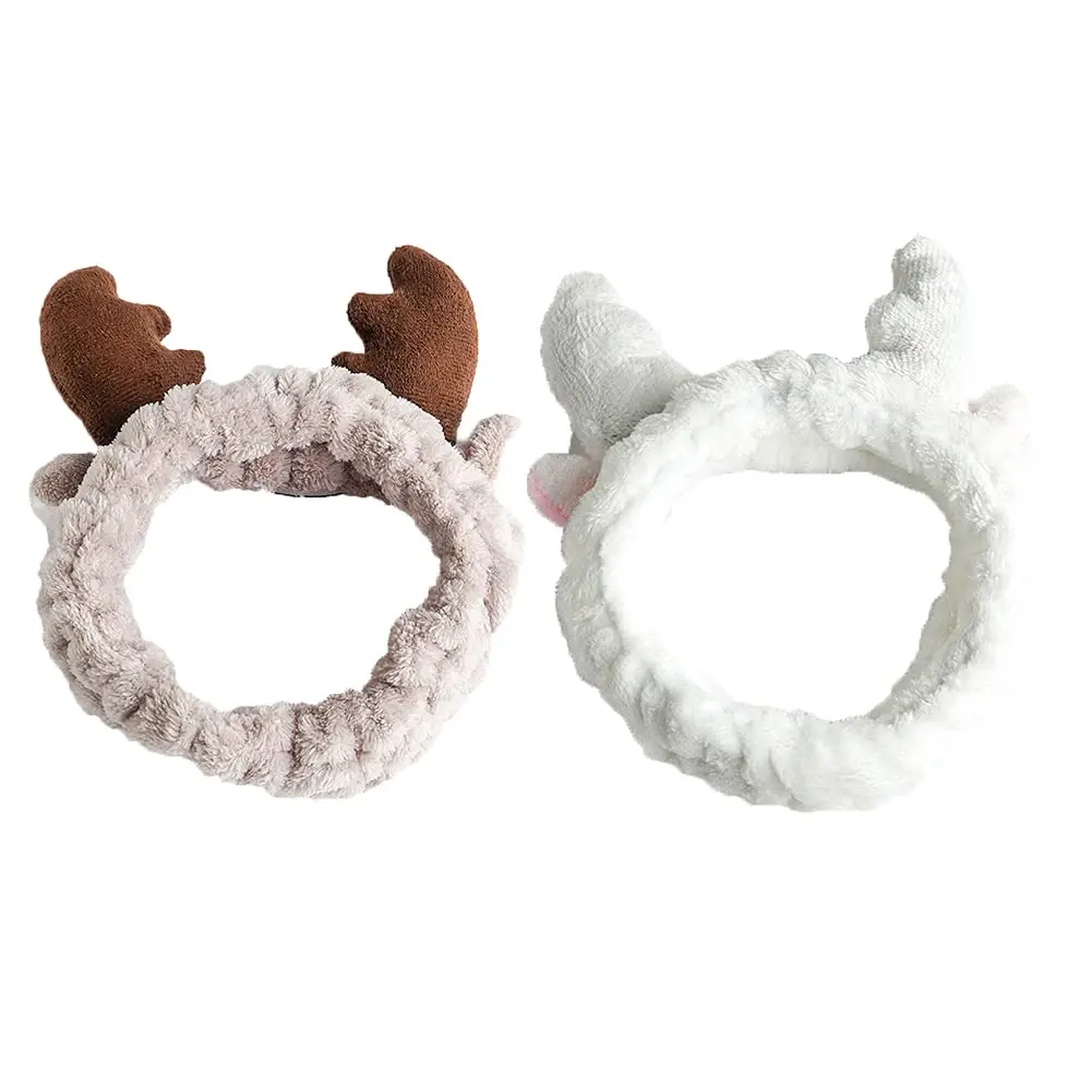 Antler  Headband for Women Girls Washing  Headbands Make Up Heads Bands for Women Soft Coral Fleece Stretchy Hair Bands for  Care Christmas  Headband