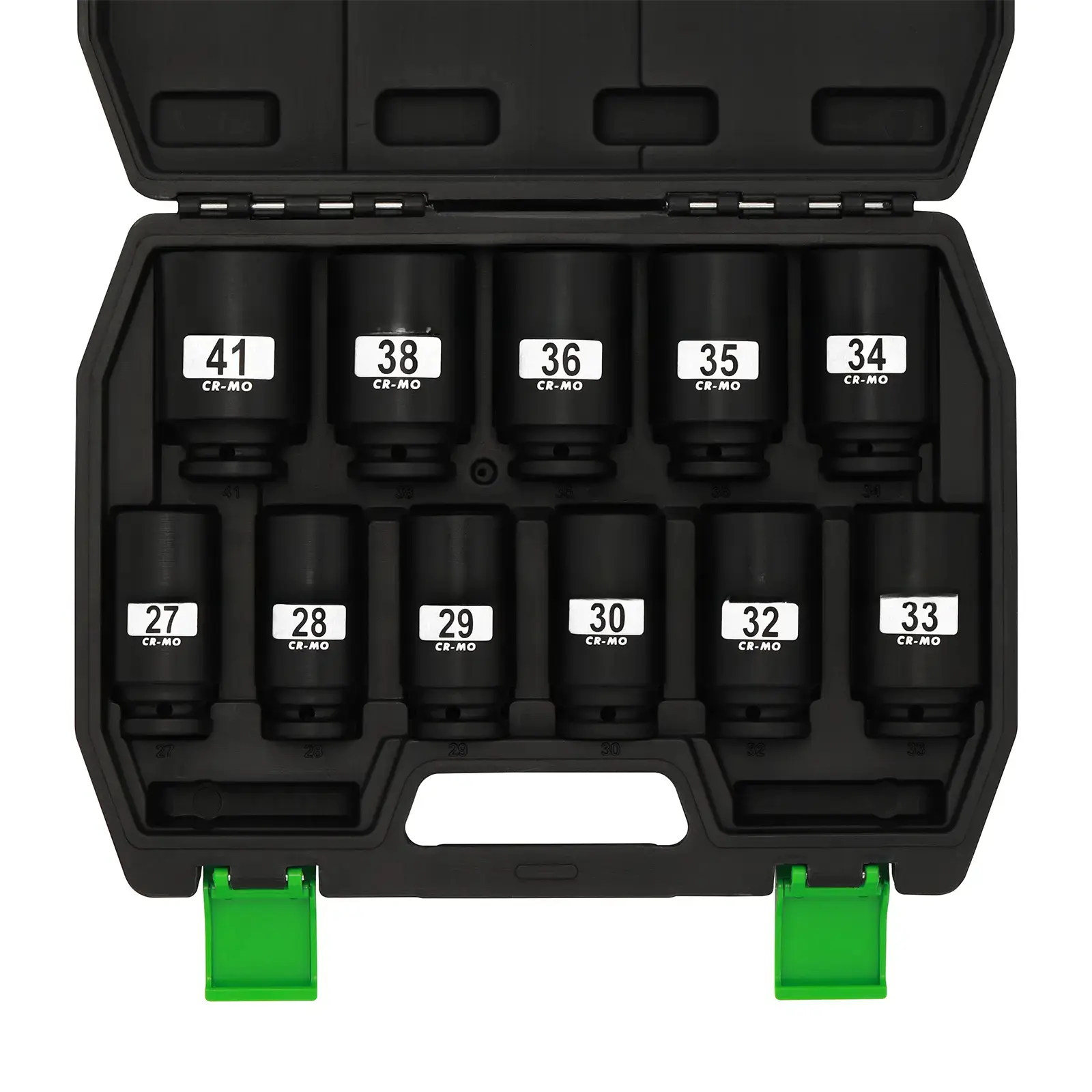 11-Piece Cr-Mo Steel Metric Impact Socket Set, 1/2" Drive Deep Reach 6-Point Sockets for Spindle Axle Nuts, 27Mm - 41Mm Range, Metric Impact & Socket Sets, Chromium-Molybdenum Steel