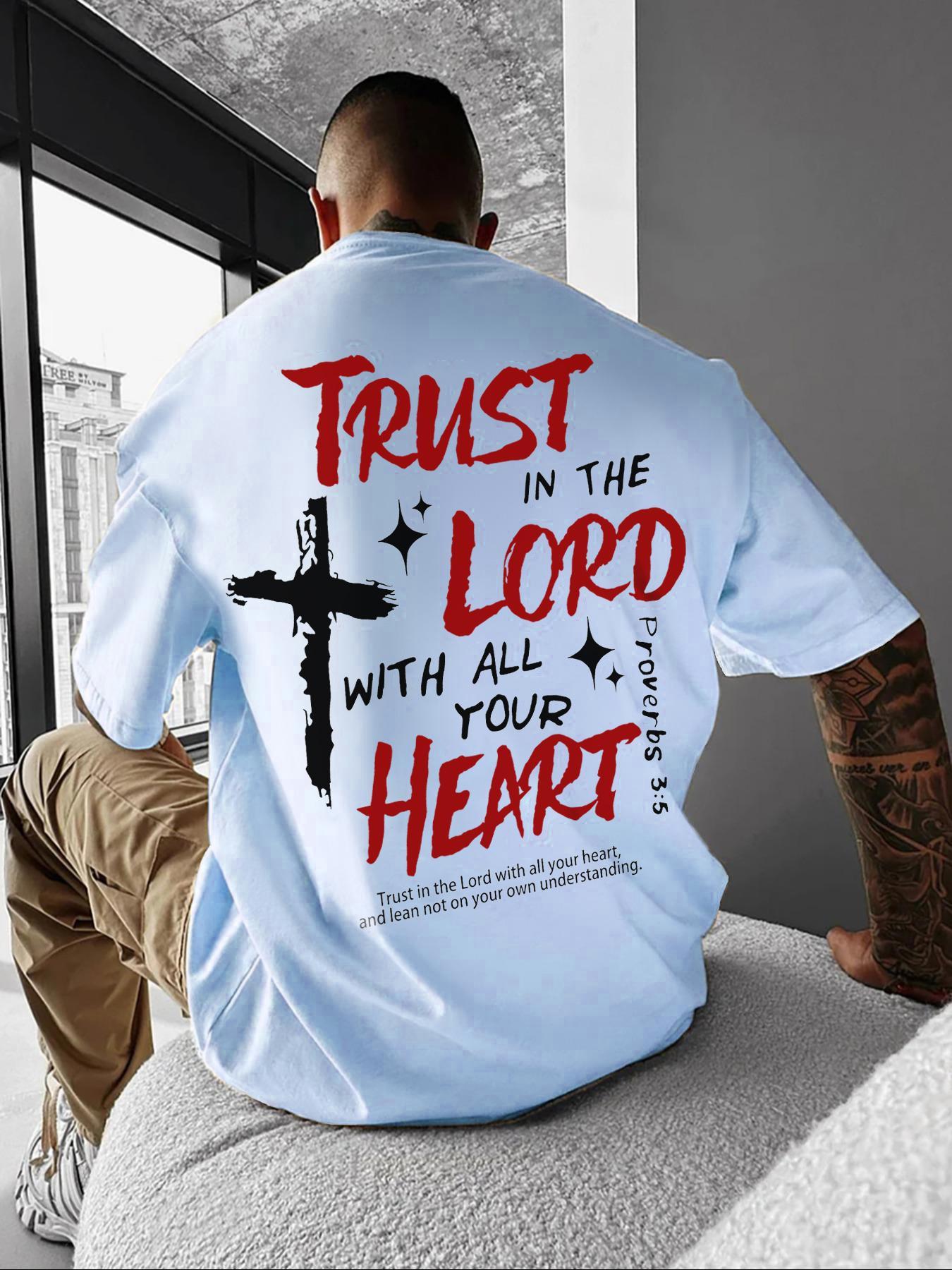 Men's Cross & Letter Print Round Neck Graphic Tee, Casual Short Sleeve T-shirt for Daily Wear, Men's Top for All Seasons