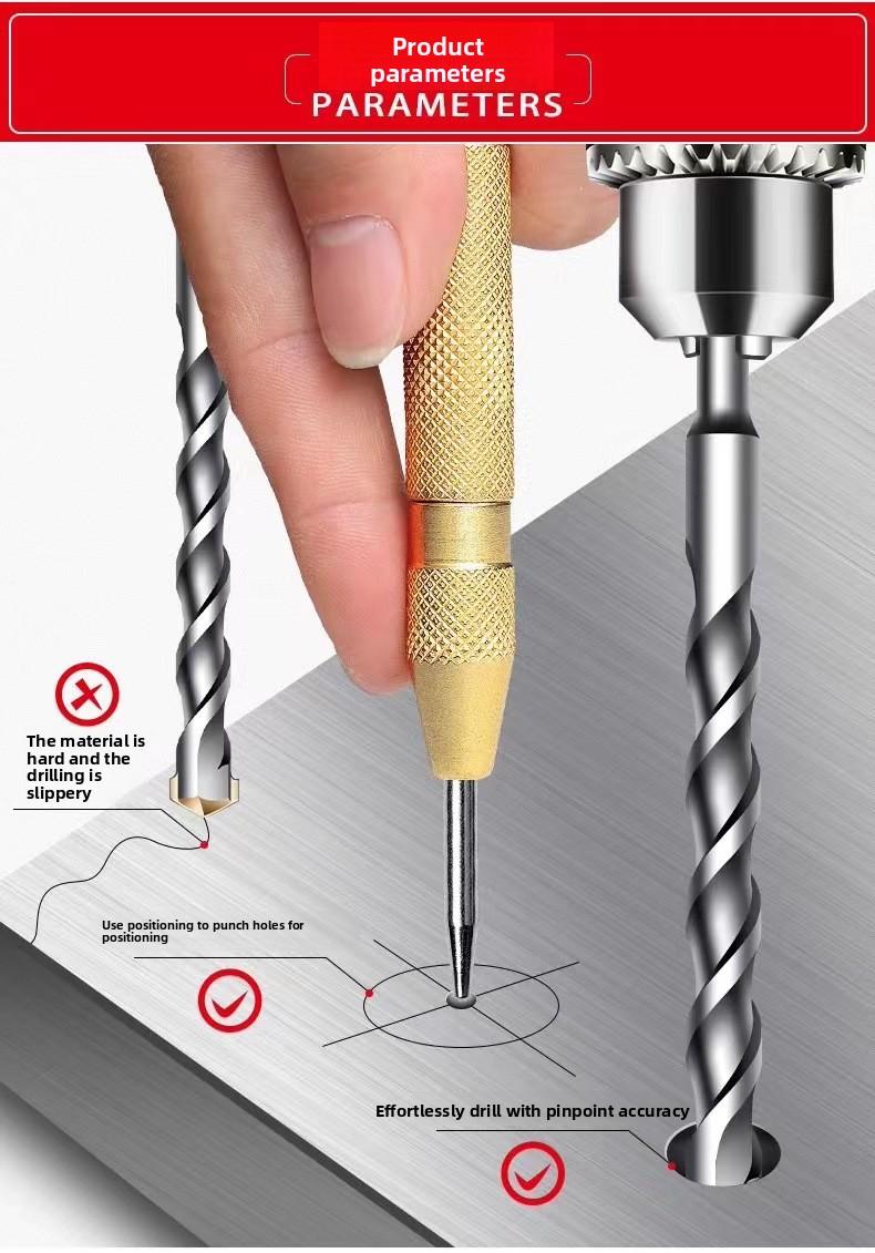 Cross-border center punch, automatic spring-loaded locator, glass punch needle, window breaker punch, centering punch