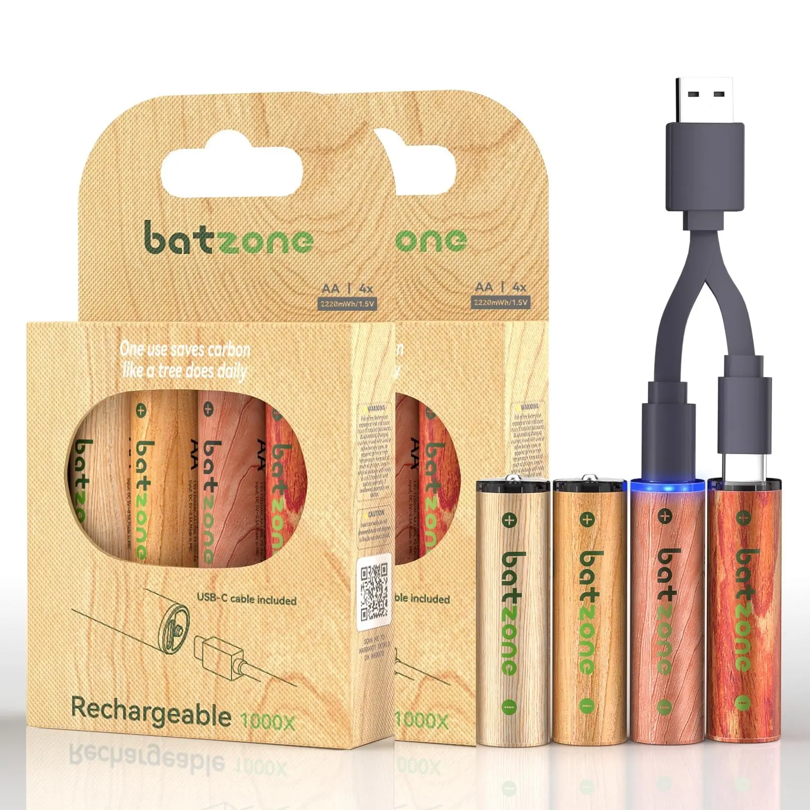 8 Pack 2200mWh 1.5V AA Rechargeable Battery Lithium Type-C Port + Cable USB Battery