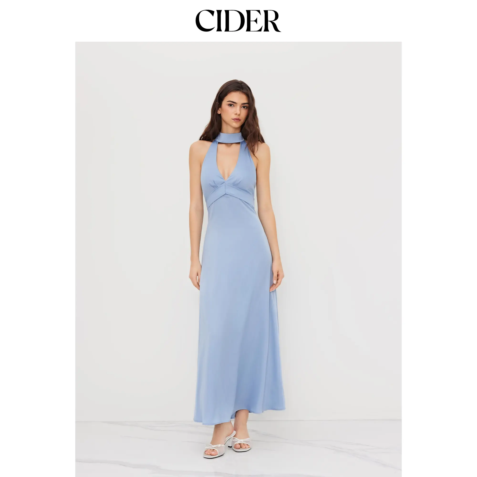 Cider V-neck Halter Neckline Maxi Dress