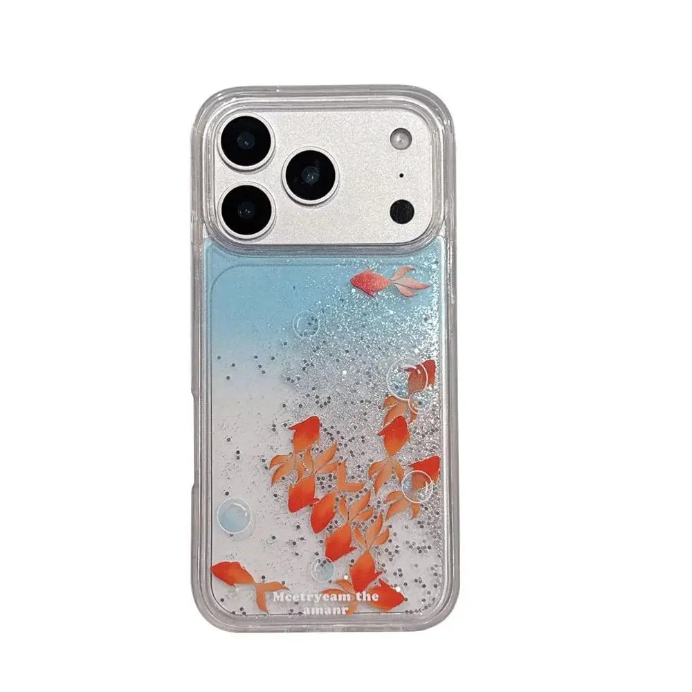 Goldfish Quicksand Liquid Phone Case, Dynamic Glitter Moving Sand Back Cover for iPhone 17, 16, 15 Pro Max Series - Multi-Model Mobile Phone Accessories Coque Funda