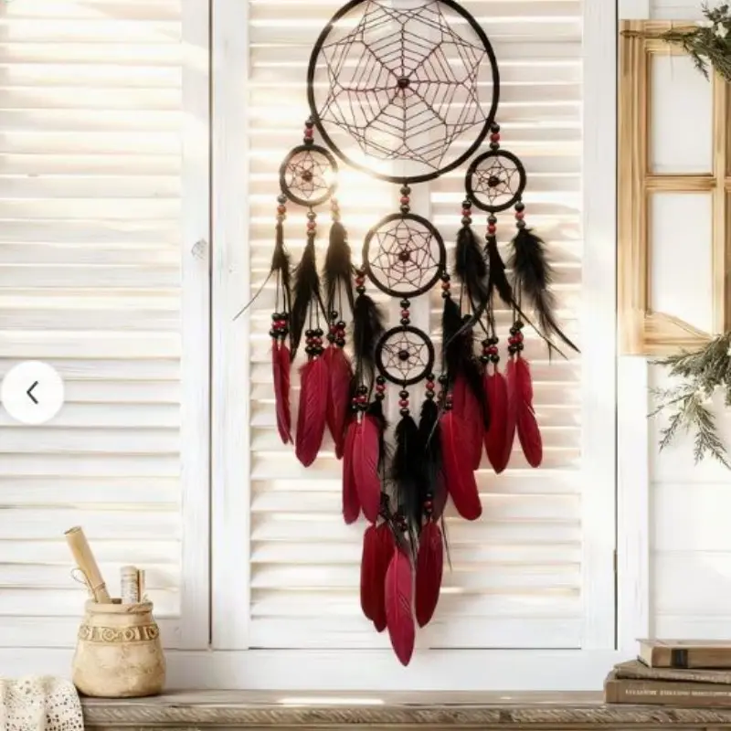 1pc Boho Handmade Dream Catcher Wall Hanging - Handmade Bohemian Fabric Web with Feathers & Beads Suitable for Girls' Bedroom, Multi-Holiday Decoration (Halloween, Christmas, Easter) - Boho Decor, Cultural Richness
