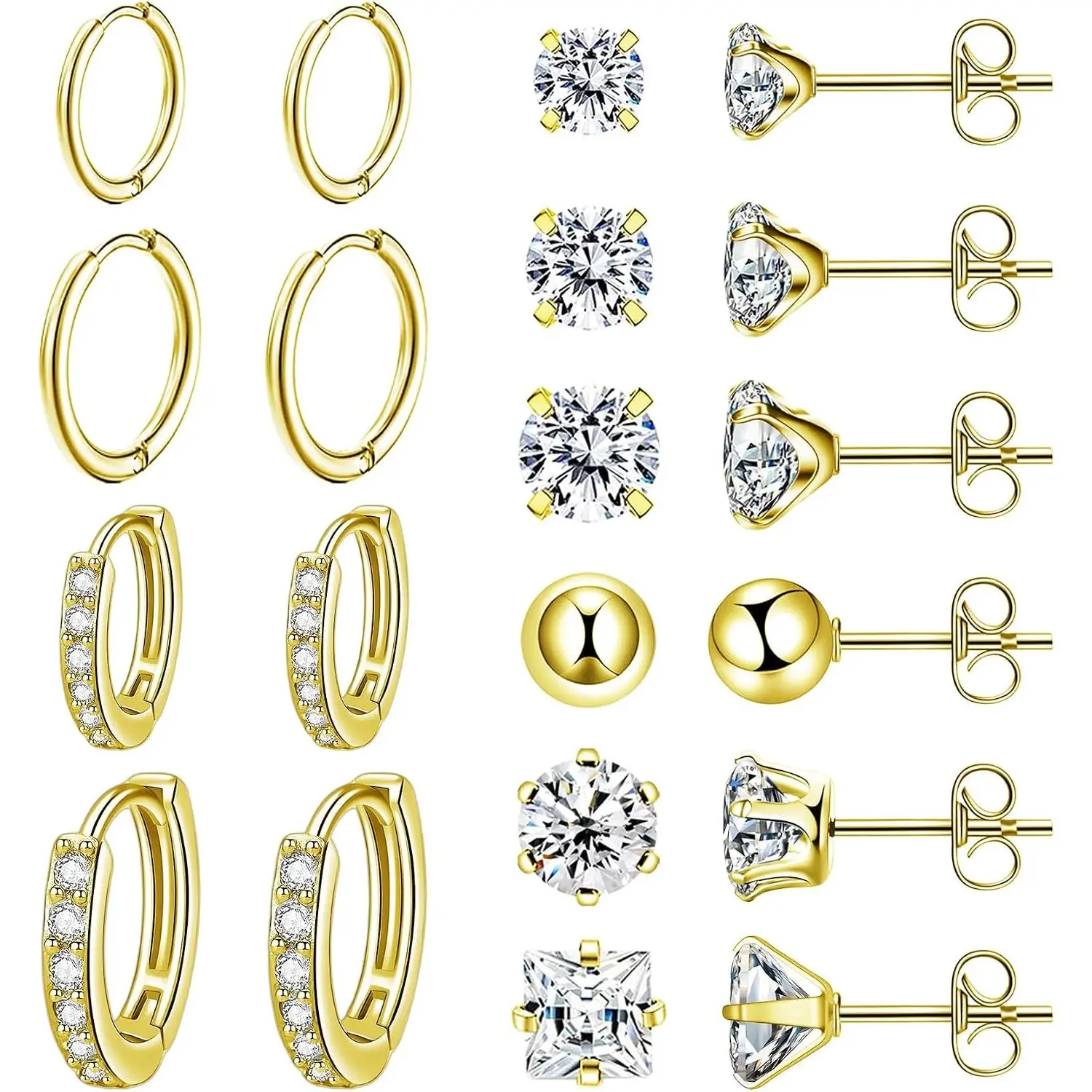 10 Pairs Stainless Steel Stud Earrings Colorful CZ Stud Earrings 20G Stud Earings 8mm 10mm Hoop Earrings Cartilage Earrings For Women Men