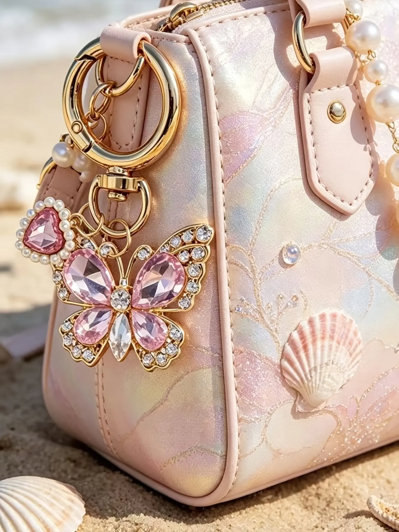 Faux Rhinestone Butterfly Keychain, Fashion Keychain, Crystal Butterfly Pendant Bling Studded Butterfly Key Chain Love Heart Purse Charm Bag Accessory Sparkly Rhinestone Butterfly Bag Charm Keyring for Handbag/Backpack Car Keys Valentine'S Day Gift