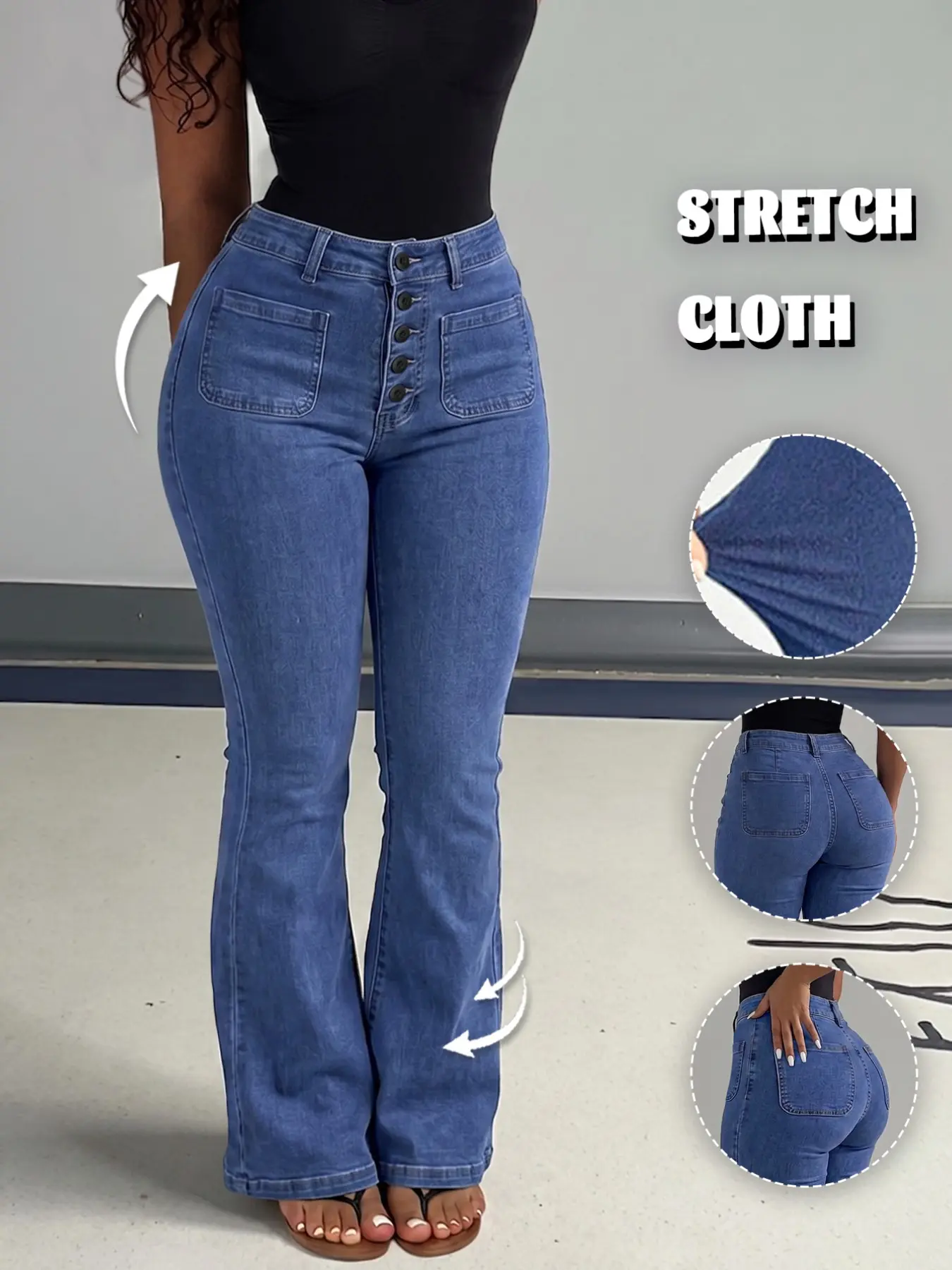 GILIPUR High-Stretch High-Waisted Button-Fly Kick-Flare Jeans – Flare Leg Denim – Butt-Lifting & Hip-Enhancing; Slim-Fit Design for a Leg-Lengthening Effect; Versatile Style Suitable for Work or Casual Wear (TChic)