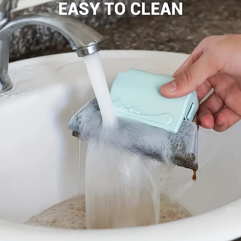 [Reusable Sponge Pads] 5pcs Multi-Component Window Cleaning Kit with Plastic Handle - Includes 1 Sill Brush and 4 Reusable Sponge Pads, Suitable for Indoor and Outdoor Use, Ideal for Living Room, Bedroom, Bathroom, and Kitchen | Essential Indoor Cleaning