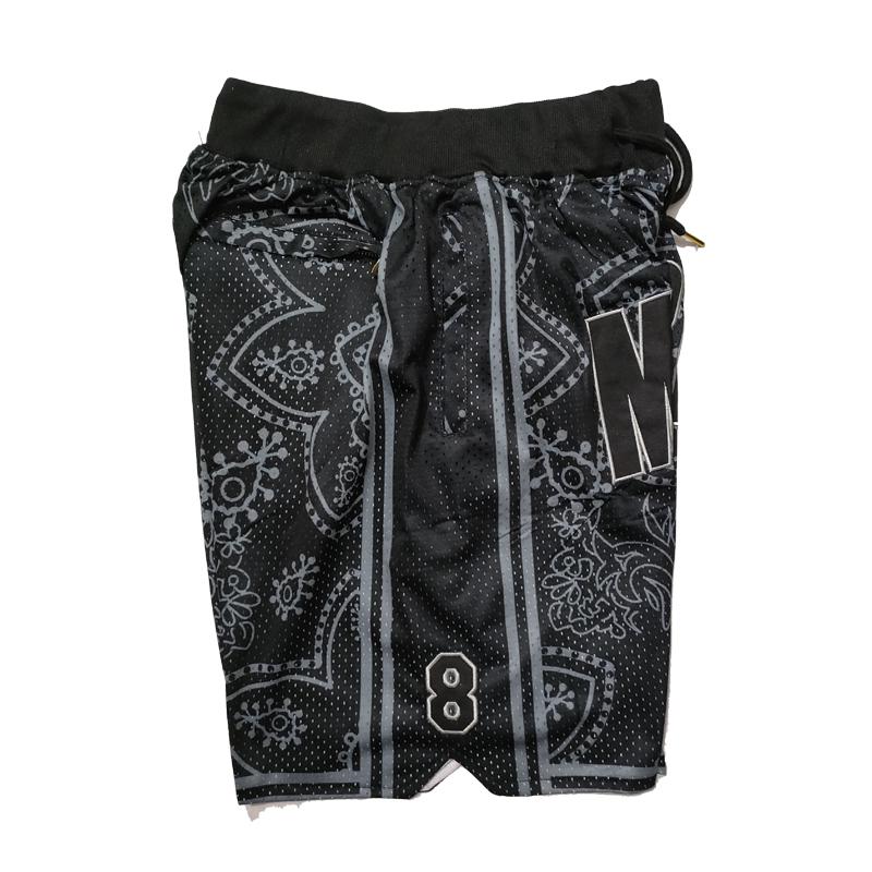 MAMBA 2025 Black Basketball Shorts with Floral and Plant Design, Four Pockets, Sewing Embroidery Covered, Big Size, High Quality, Outdoor Sports Pants Athletic Wear