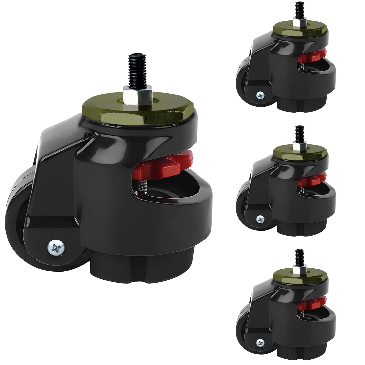 Leveling Stem Casters, Heavy Duty Leveling Casters, Load Capacity 440 Lbs | 4Pack (1.5 INCH) Retractable Workbench Caster with Nylon Wheel and Rubber Foot