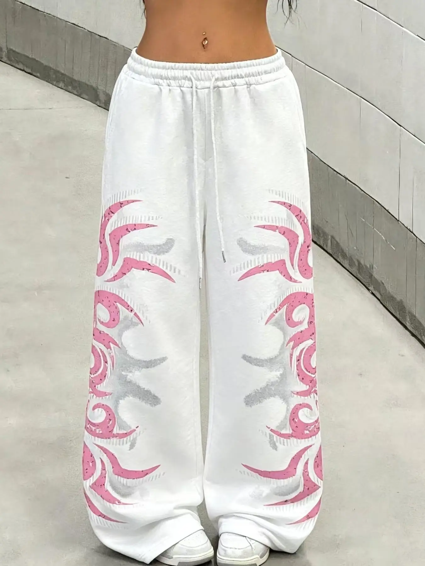 Y2K Vintage Gothic Tribal Print Drawstring Loose Cotton Pants, Streetwear Hip Hop Dance Casual Wide Leg Lazy Print Sweatpants