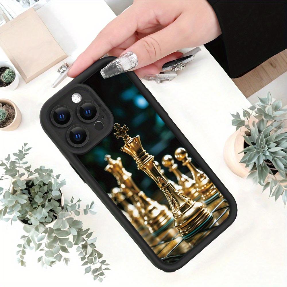 Creative - Summer Fresh Luxurious Golden Chess Queen Crown Art Ornament - UV Printed for iPhone 17 E Air Pro ProMax iPhone16 15 14 Plus 13 12 Mini 11 X XS XR - Black TPU Soft Case, Providing Shock Protection