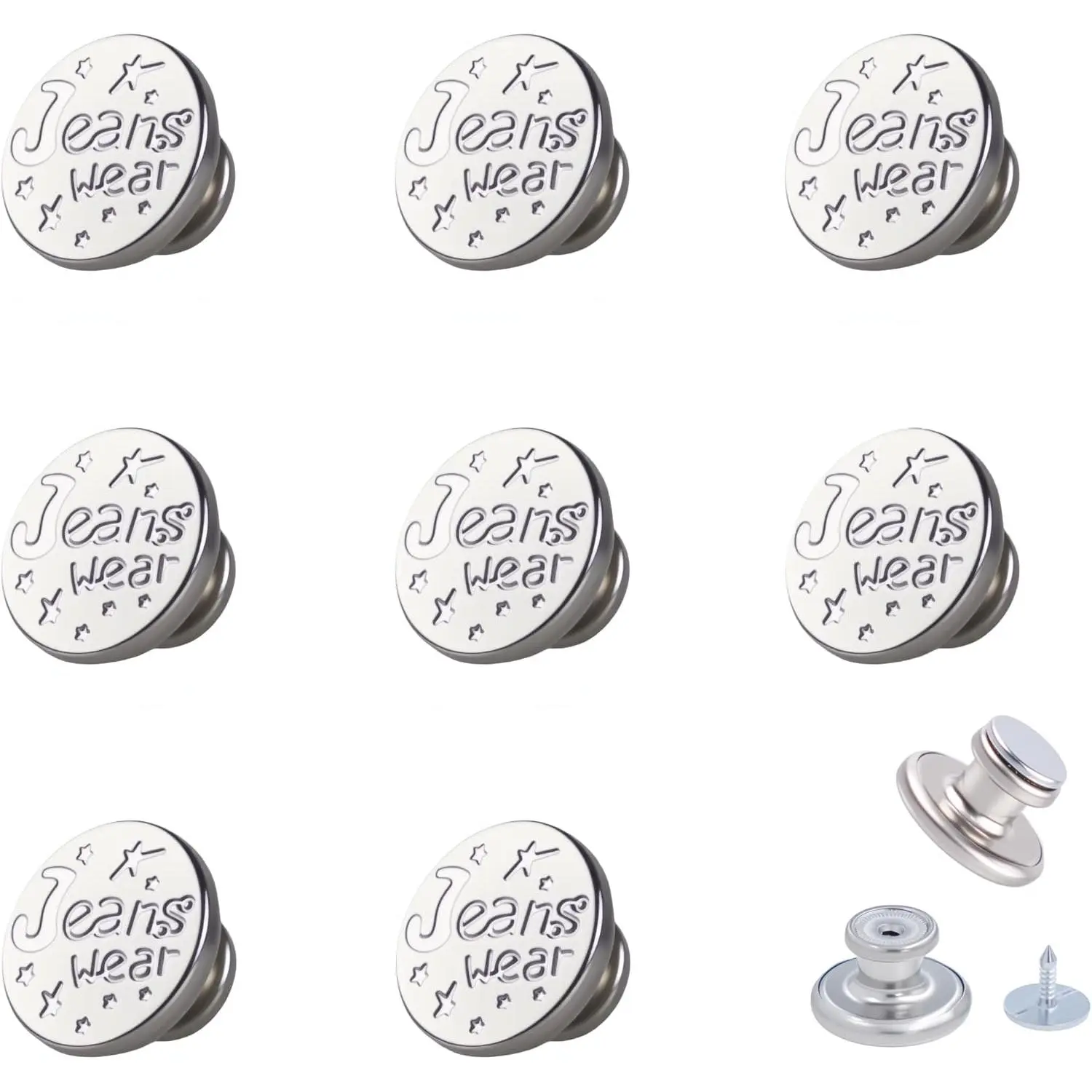 8 Set No Sew Jeans Buttons, Old Rivet Button,17MM Metal Buttons for Jeans,Tool-Free Hand-Pushed Button Kit with Rivets (8 Set Letter )