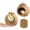 2 Natural Coconut Shell Cage Nests with Coconut Fibers - Top-Loading Bird Cage Accessory, Breeding Supplies for Long-Tailed Parrots, Hamster Pet Accessory