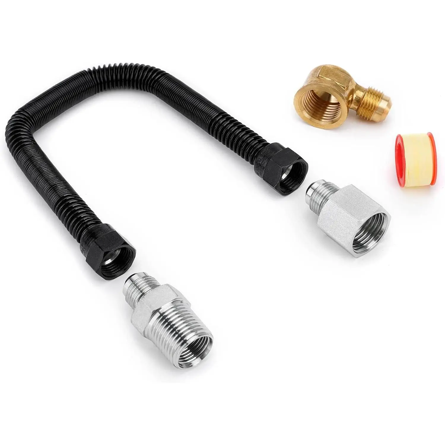3/8" X 12" Non-Whistle Flexible Flex Gas Line Connector Kit for NG or LP Fire Pit and Fireplace