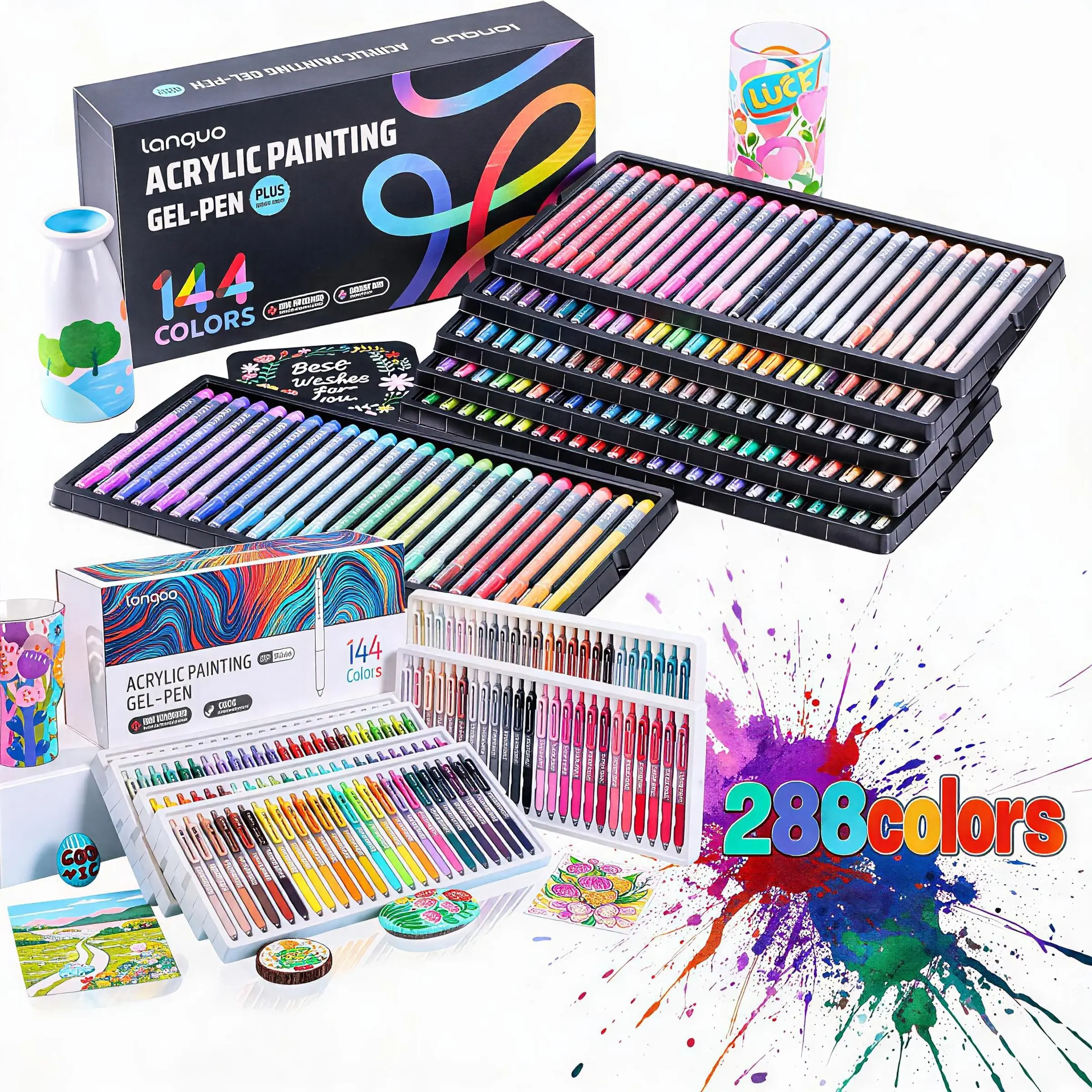 288 Colors Gel Acrylic Neutral Pen, Large Capacity, High Coverage, Ideal for Hand Drawing, Card Paper, Wood Pieces, Back-To-School Art Supplies
