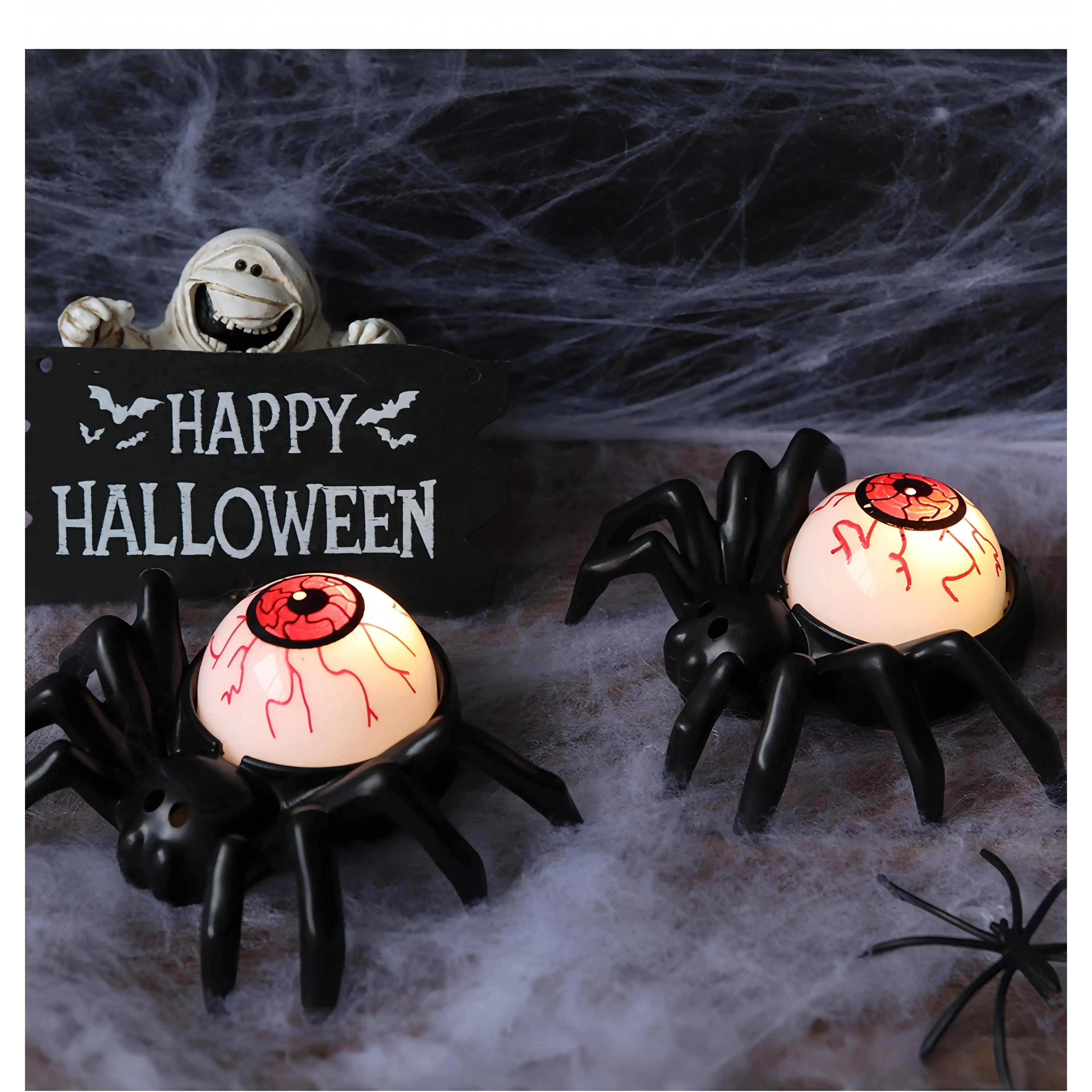 12 Pack Halloween LED Candle Lights, Cute Spider Shape Electronic Tea Light Ornaments, Battery Operated Spider Night Lights, Spooky Tabletop Decor for Halloween Party & Holiday Atmosphere Decoration