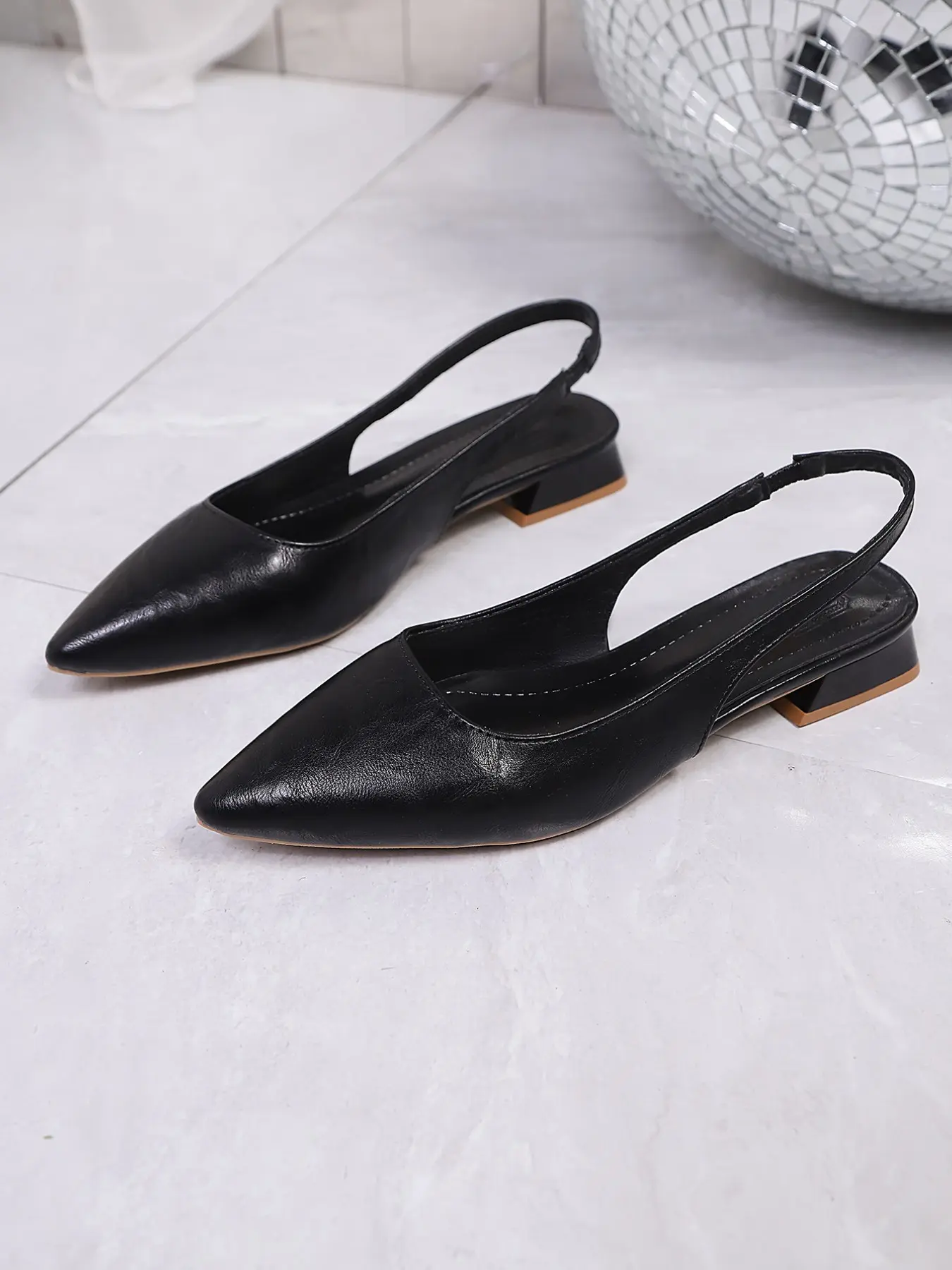 New Summer PU Leather Pointed Toe Low Heel Dressy Sandals, Adjustable Back Strap, Comfortable Breathable, Elegant Office Shoes for Women